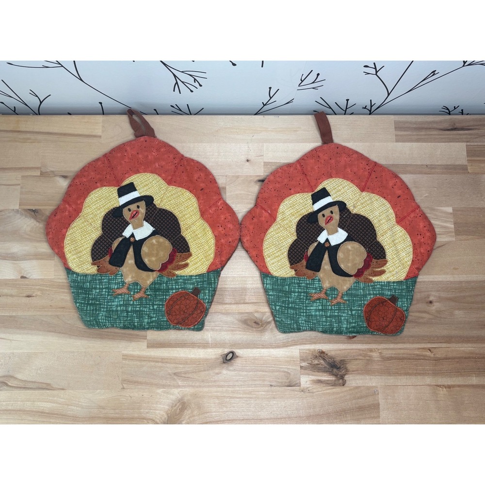 Thanksgiving Turkey Pot Holders Set of 2 Quilted Holiday Kitchen Decor